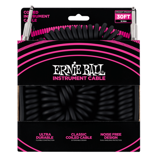Ernie Ball 6044 Ultraflex 30ft (10m) Black Coiled Instrument Cable Straight