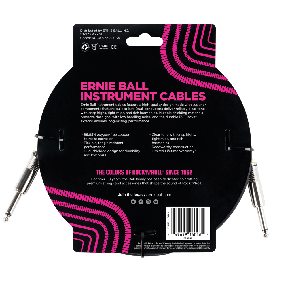 Ernie Ball 6 Meters Straight / Straight Instrument Cable, Black — view 2