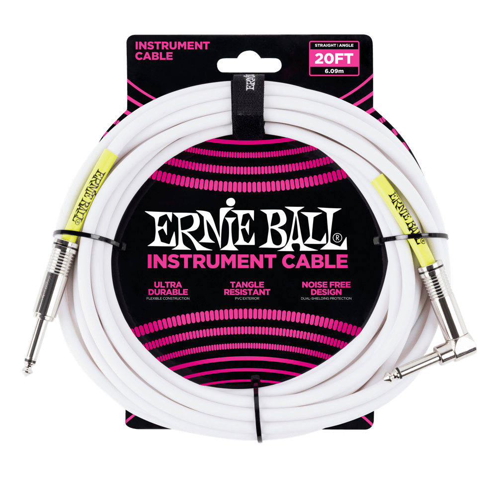 Ernie Ball 6047 Ultraflex 20ft (6m) White Instrument Cable Straight / Angle Lead