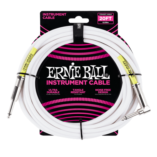 Ernie Ball 6047 Ultraflex 20ft (6m) White Instrument Cable Straight / Angle Lead
