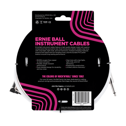 Ernie Ball 6047 Ultraflex 20ft (6m) White Instrument Cable Straight / Angle Lead — view 2