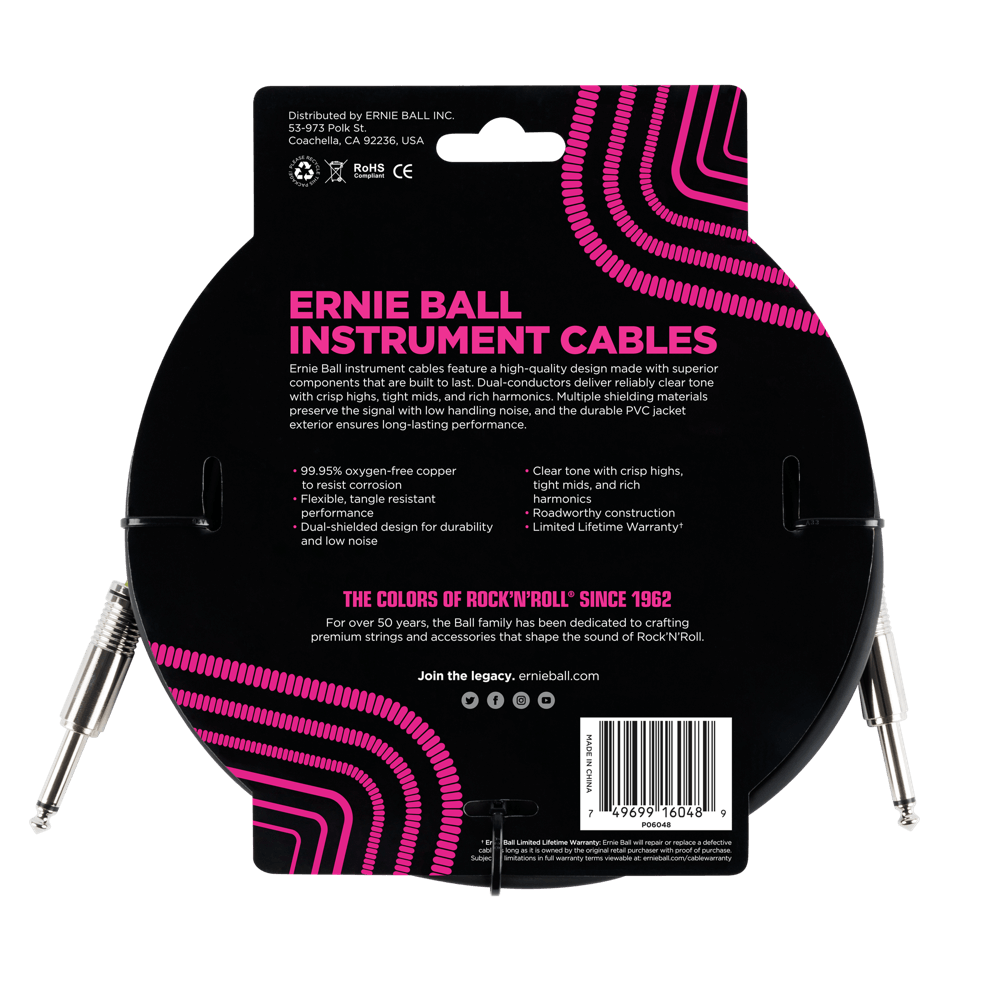 Ernie Ball 3 Meters Straight / Straight Instrument Cable, Black — view 2
