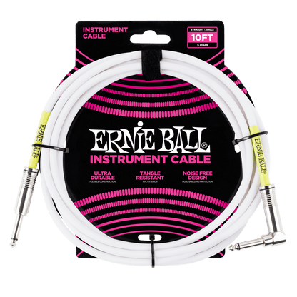 Ernie Ball 6049 Ultraflex 10ft (3m) White Instrument Cable Straight / Angle Lead