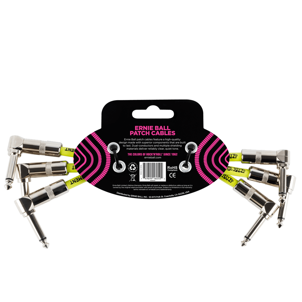Ernie Ball Angle Patch Cable 3 Pack, Black, 15cm Length — view 2