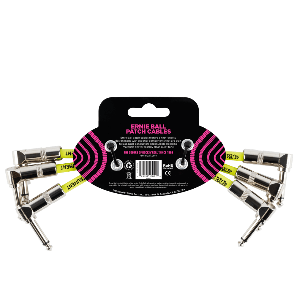 Ernie Ball Angle Patch Cable 3 Pack, White, 15cm Length — view 2