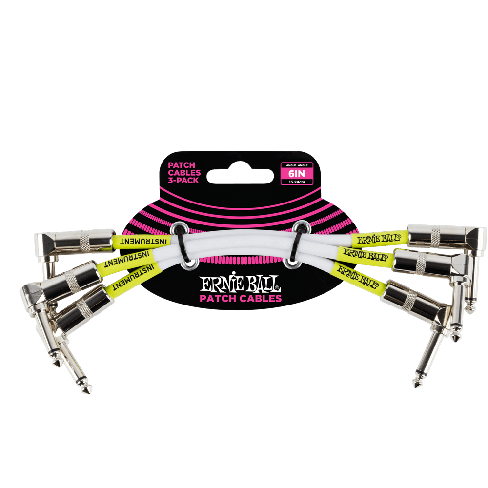Ernie Ball Angle Patch Cable 3 Pack, White, 15cm Length