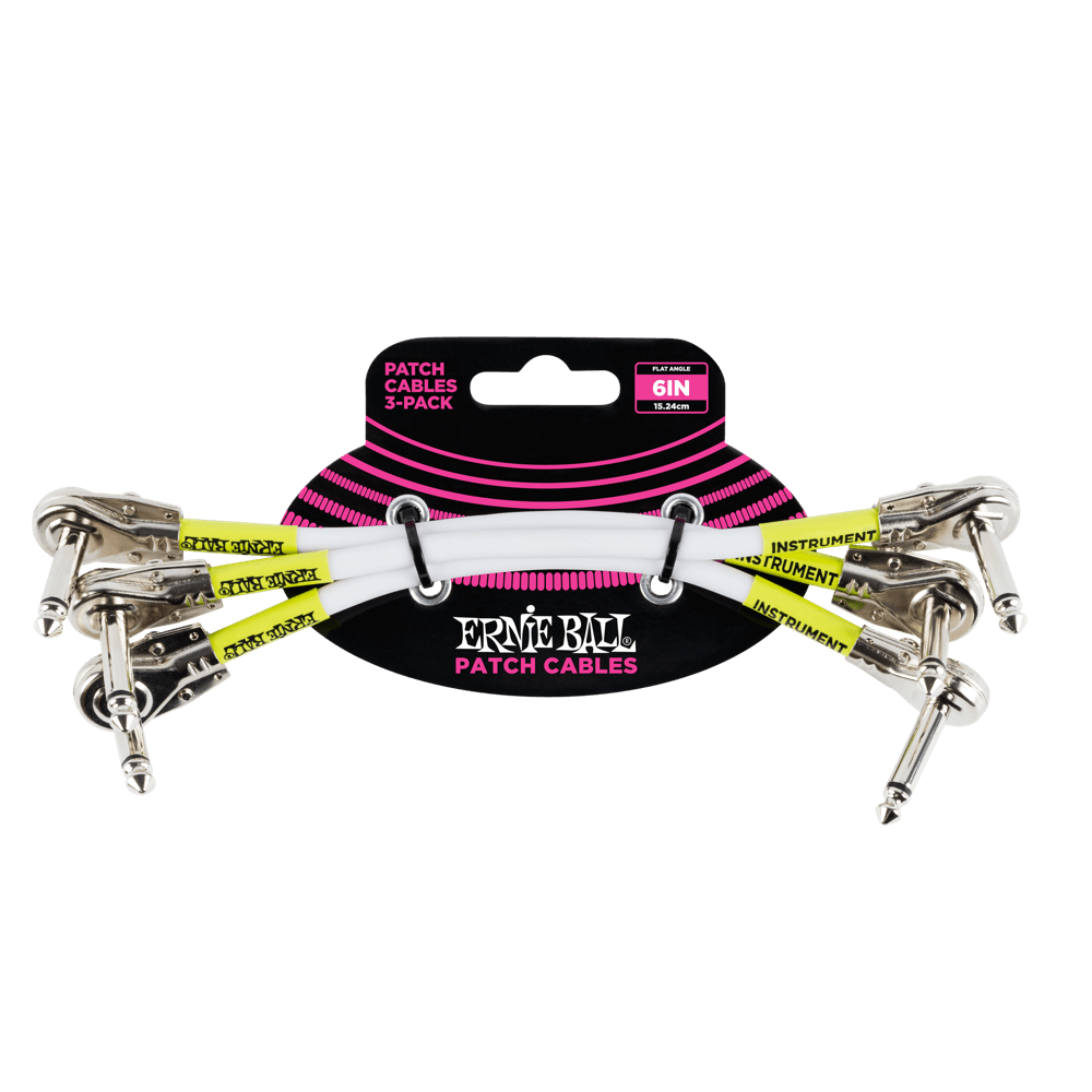 Ernie Ball Flat Angle Patch Cable 3 Pack, White, 15cm Length