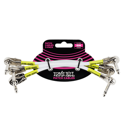 Ernie Ball Flat Angle Patch Cable 3 Pack, White, 15cm Length