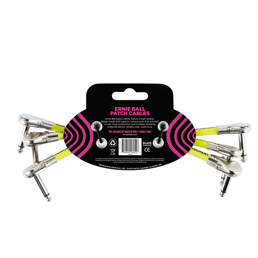 Ernie Ball Flat Angle Patch Cable 3 Pack, White, 15cm Length — view 2