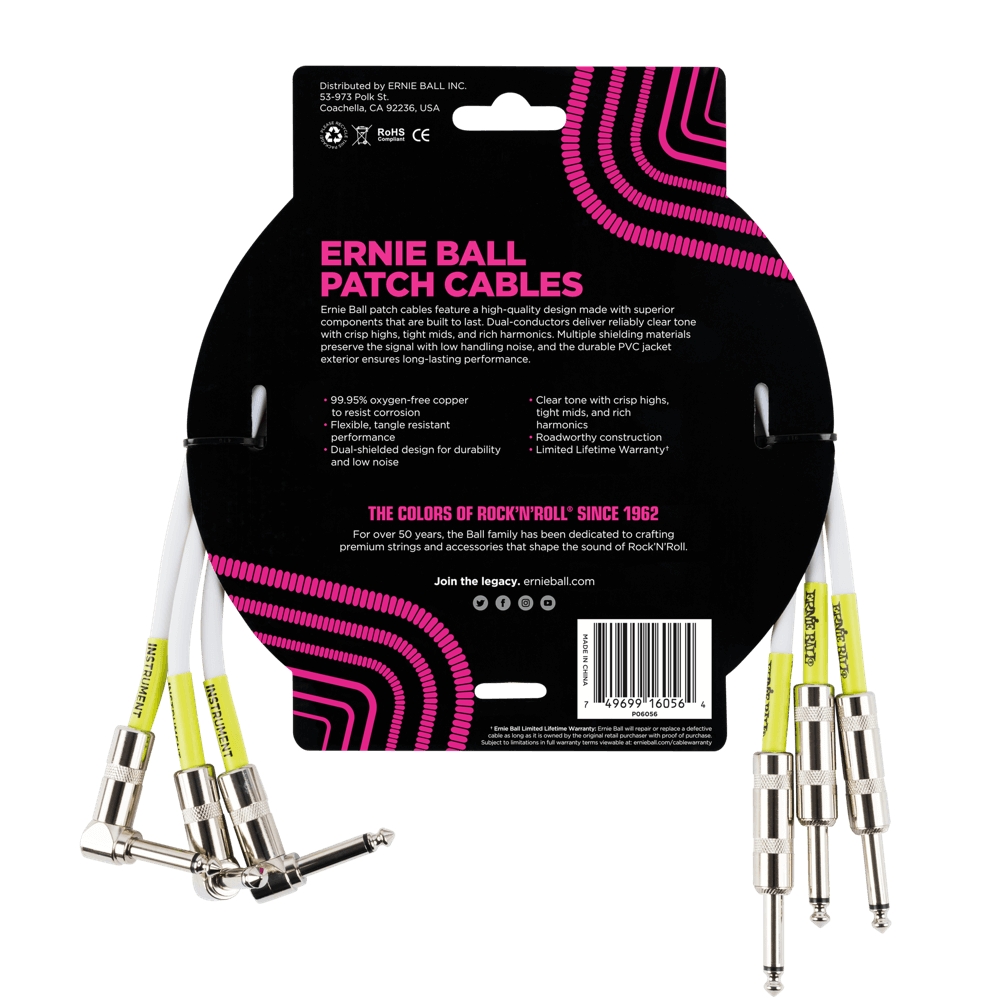 Ernie Ball Straight / Angle Patch Cable 3 Pack, White, 45 cm Length — view 2