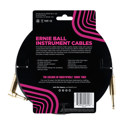 Ernie Ball 7.5 Meter BraidedStraight / Angle Instrument Cable, Black — view 2