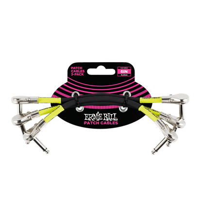 Ernie Ball Flat Angle Patch Cable 3 Pack, Black, 15 cm Length