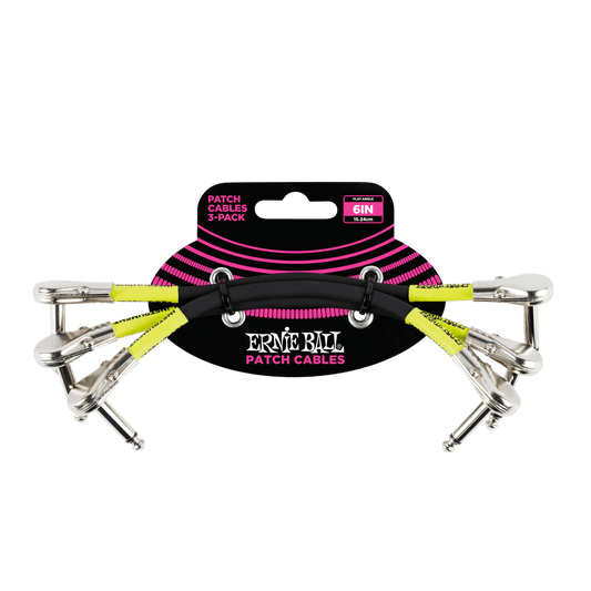 Ernie Ball Flat Angle Patch Cable 3 Pack, Black, 15 cm Length