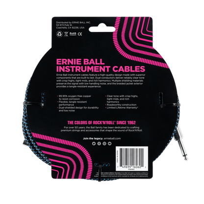 Ernie Ball 7.5 Meter Braided Straight / Angle Instrument Cable, Black / Blue — view 2
