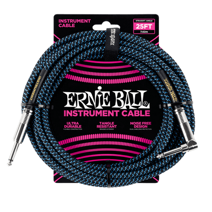 Ernie Ball 7.5 Meter Braided Straight / Angle Instrument Cable, Black / Blue