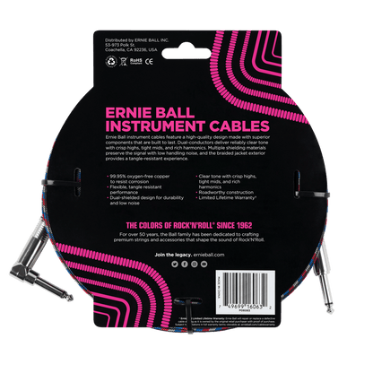 Ernie Ball 7.5 Meter Braided Straight / Angle Instrument Cable, Black / Red / Blue / White — view 2