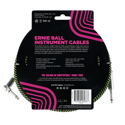 Ernie Ball 7.5 Meter Braided Straight / Angle Instrument Cable, Black / Green — view 2
