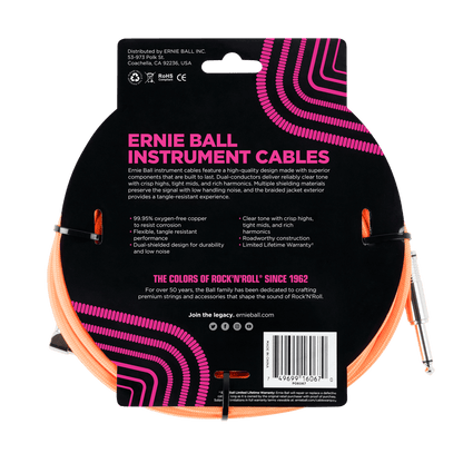 Ernie Ball 7.5 Meter Braided Straight / Angle Instrument Cable, Neon Orange — view 2