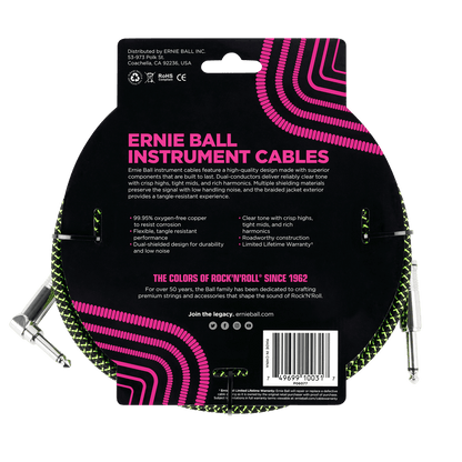 Ernie Ball 3 Meters Braided Straight / Angle Inst Cable, Black/Green — view 2