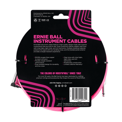 Ernie Ball 3 Meters Braided Straight / Angle Instrument Cable, Neon Pink — view 2