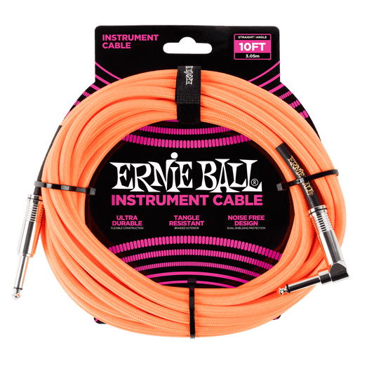 Ernie Ball 3 Meters Braided Straight / Angle Inst Cable, Neon Orange