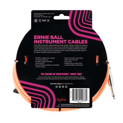 Ernie Ball 3 Meters Braided Straight / Angle Inst Cable, Neon Orange — view 2