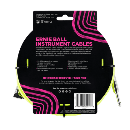 Ernie Ball 3 Meters Braided Straight / Angle Inst Cable, Neon Yellow — view 2