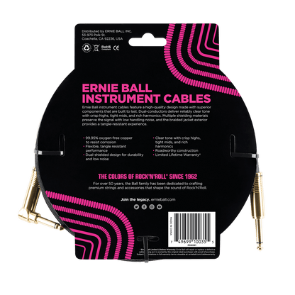 Ernie Ball 3 Meters Braided Straight / Angle Instrument Cable, Black — view 2