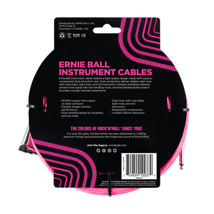 Ernie Ball 5.5 Meters Braided Straight / Angle Inst Cable, Neon Pink — view 2