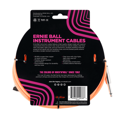 Ernie Ball 5.5 MetersBraided Straight / Angle Inst Cable, Neon Orange — view 2