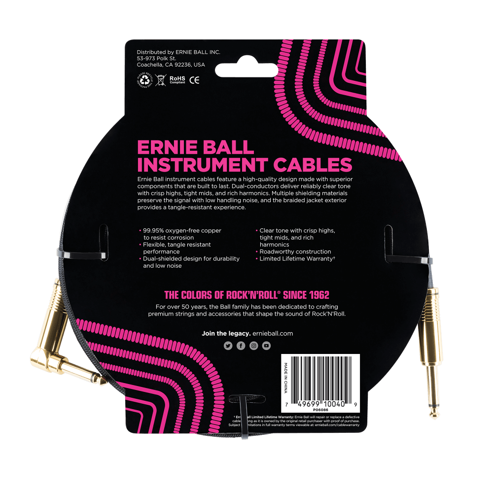 Ernie Ball 5.5 Meters Braided Straight / Angle Inst Cable, Black — view 2