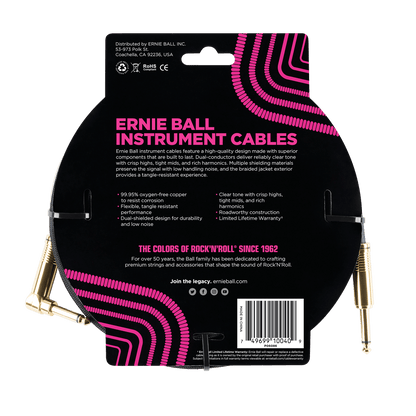 Ernie Ball 5.5 Meters Braided Straight / Angle Inst Cable, Black — view 2