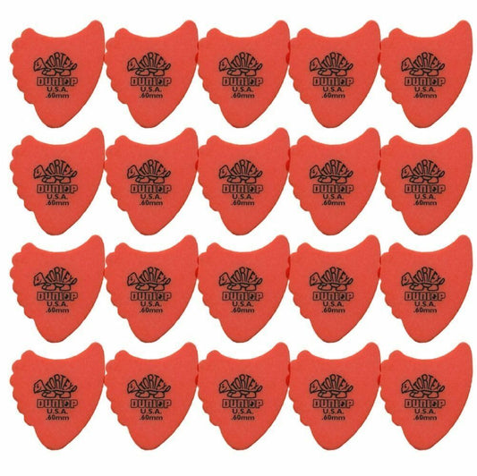 20 x Jim Dunlop Tortex Fins 0.60mm Orange Guitar Picks 414R Free Shipping