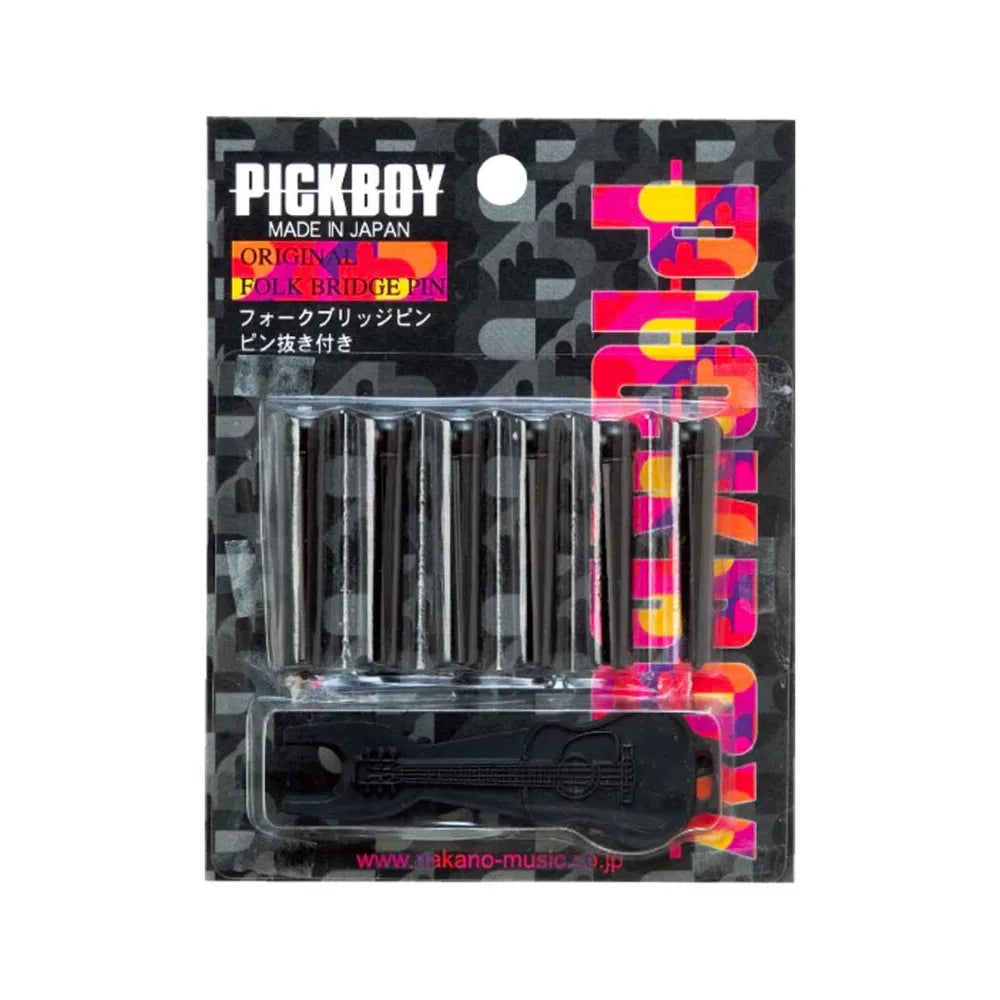 Pickboy Guitar Bridge Pin Set Black with White Dot and Pin Pry Tool