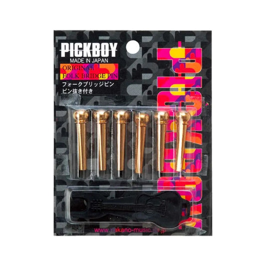Pickboy Brass Guitar Bridge Pin Set with Pin Pry Tool - 6 Pack