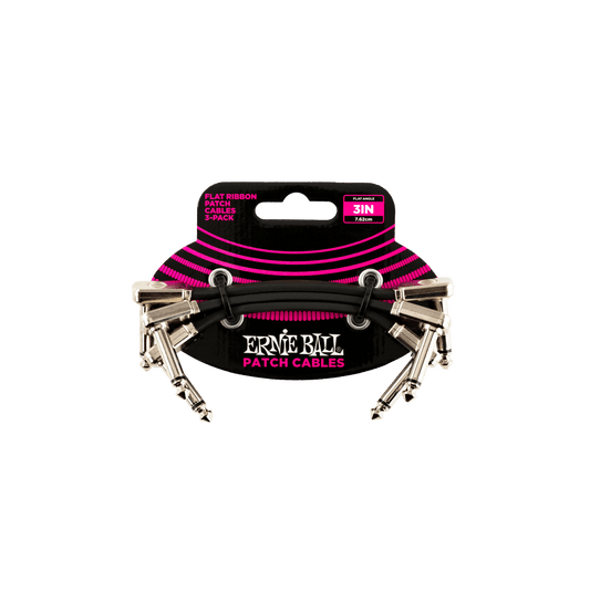 Ernie Ball 3” Flat Ribbon Patch Cable 3-Pack