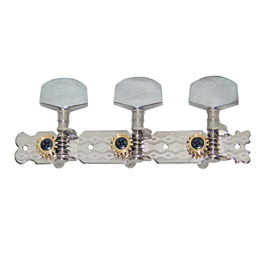 Dr Parts 3-A-Side 35mm Chrome Acoustic Machine Heads with Engraved Plates and 15:1 Gear Ratio