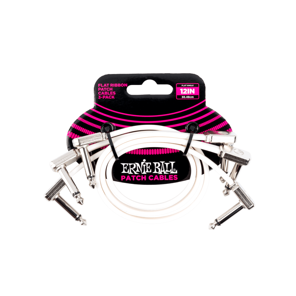Ernie Ball 12” White Flat Ribbon Patch Cable 3-Pack