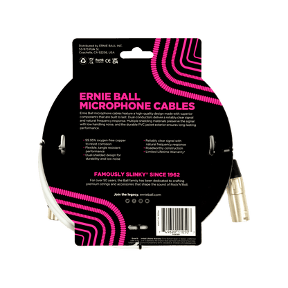 Ernie Ball 20ft Male Female XLR Microphone Cable White — view 2