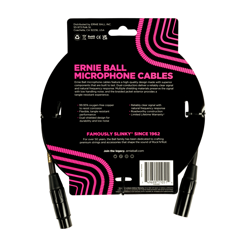 Ernie Ball 5ft Braided Male Female XLR Microphone Cable Black — view 2