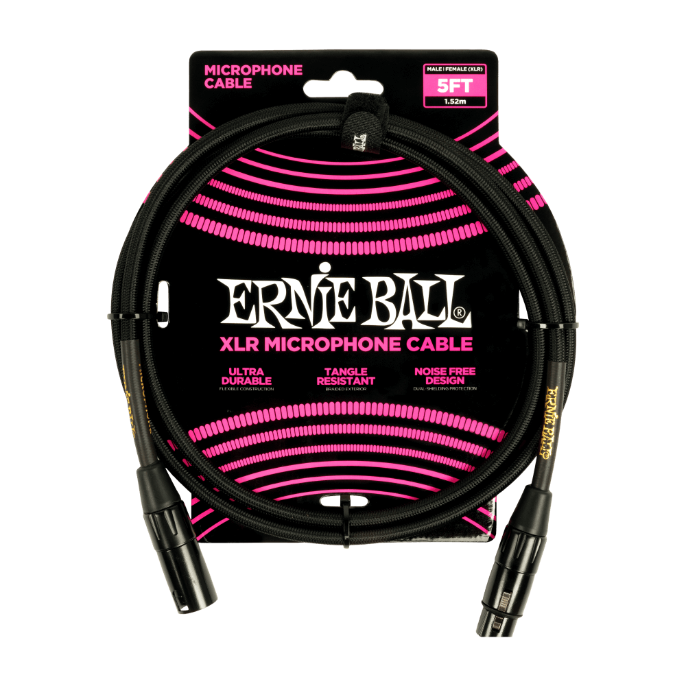 Ernie Ball 5ft Braided Male Female XLR Microphone Cable Black