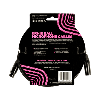 Ernie Ball 20ft Braided Male Female XLR Microphone Cable Black — view 2