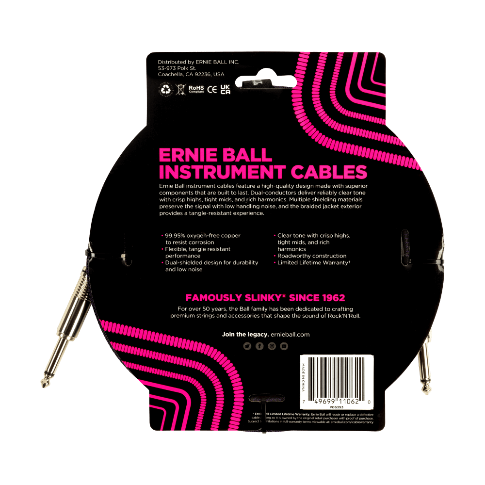 Ernie Ball 10ft Braided Straight Straight Instrument Cable Purple Black — view 2
