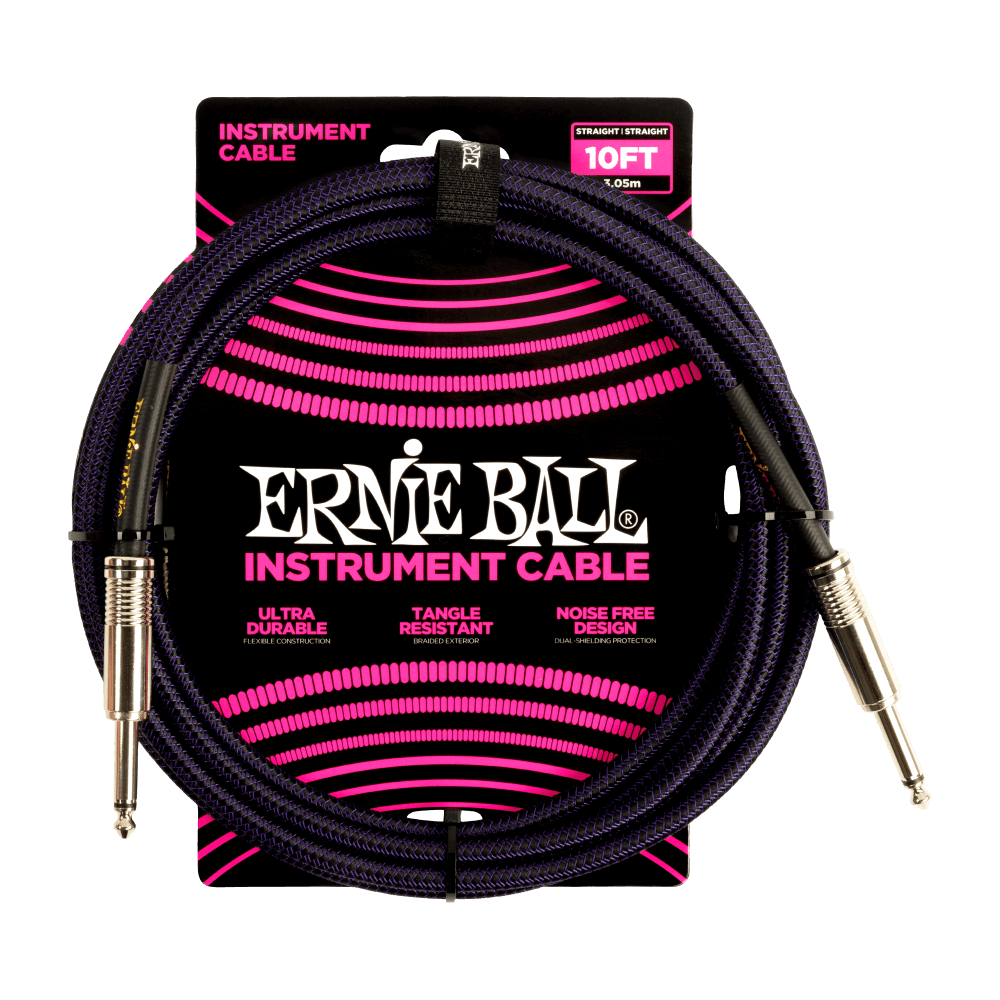 Ernie Ball 10ft Braided Straight Straight Instrument Cable Purple Black