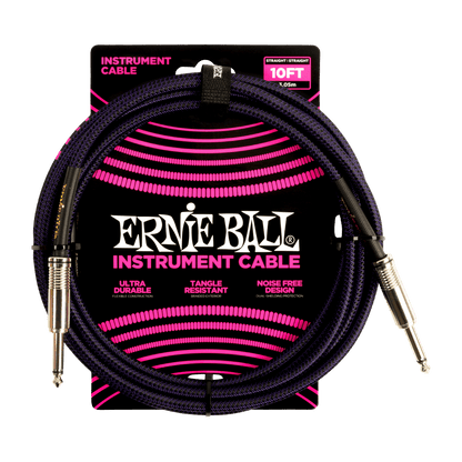 Ernie Ball 10ft Braided Straight Straight Instrument Cable Purple Black