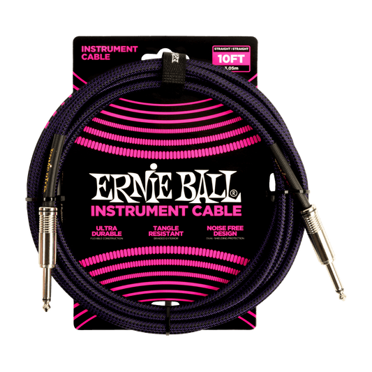 Ernie Ball 10ft Braided Straight Straight Instrument Cable Purple Black