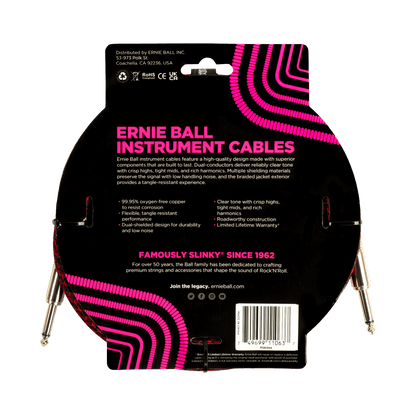 Ernie Ball 10ft Braided Straight Straight Instrument Cable Red Black — view 2
