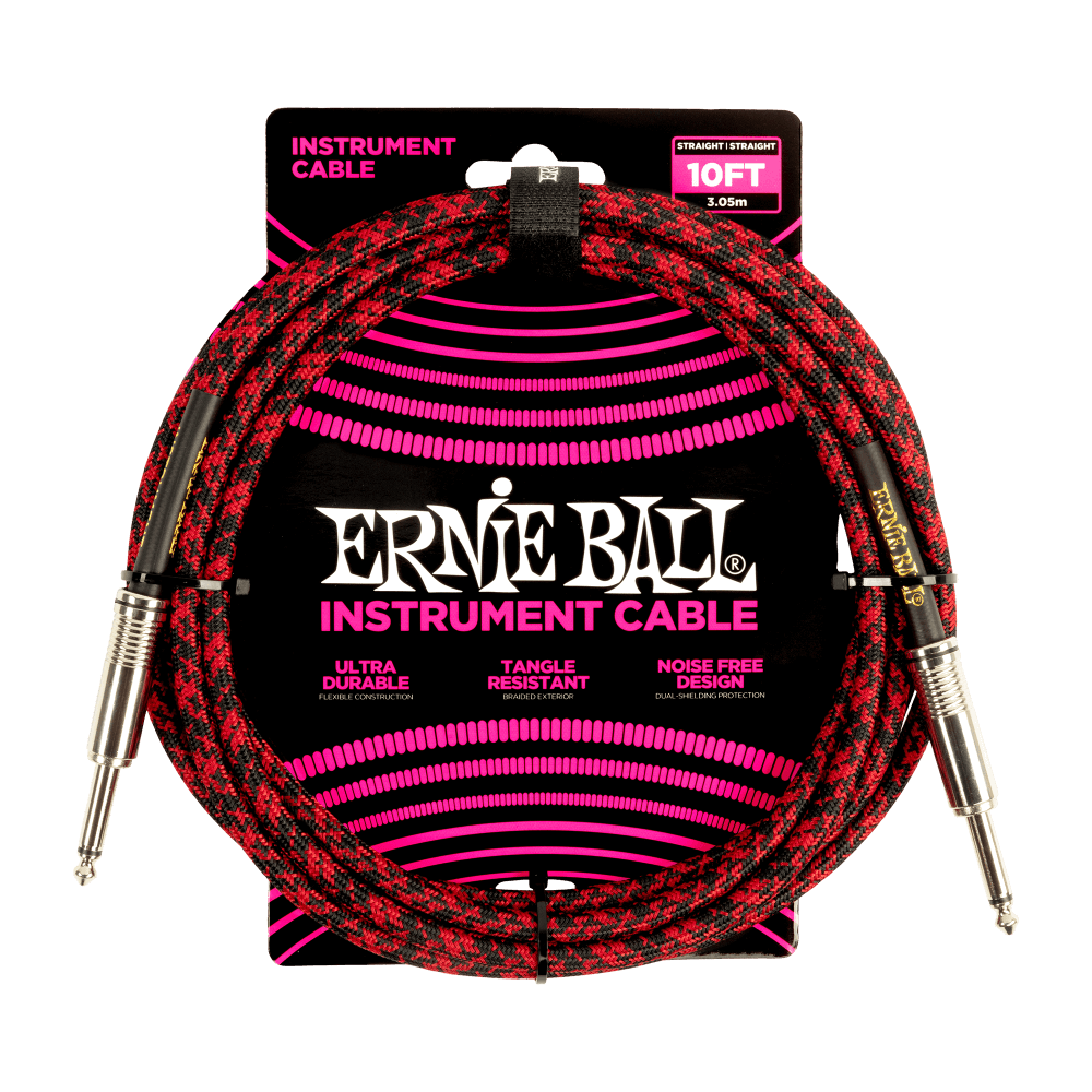 Ernie Ball 10ft Braided Straight Straight Instrument Cable Red Black