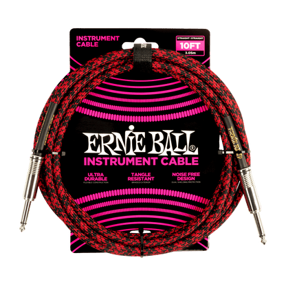 Ernie Ball 10ft Braided Straight Straight Instrument Cable Red Black
