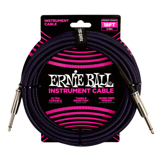 Ernie Ball 18ft Braided Straight Straight Instrument Cable Purple Black